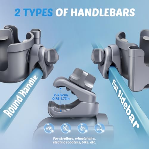 Image of 2-Pack Cup Holder for Walker: Wheelchair Cup Holder for Seniors and Adults | Bike /Rollator /Scooter /Golf Cart Stroller Accessories, Fits Uppababy, Nuna, Doona, Baby Travel Essentials, Gifts for New Mom