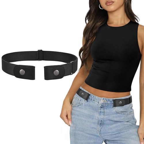 SANSTHS Gürtel Ohne Schnalle Damen Herren Elastischer Stretch Justierbarer Unsichtbare Gürtel Elastisch (1 PC A-schwarz S:Für Taillenumfang 65-105CM)