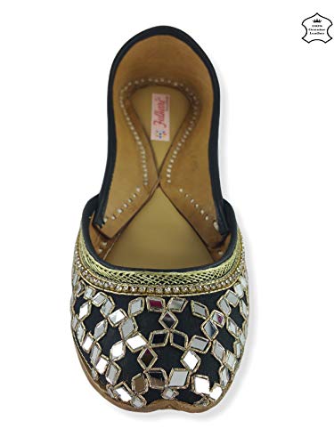 Image of Fulkari Women's Mirror Genuine Soft Leather Juttis | Bite and Pinch Free Jutis | Ladies Punjabi Jutti | Wedding Flat Stylish Mojari | Phulkari Ethnic Flats For Girls |