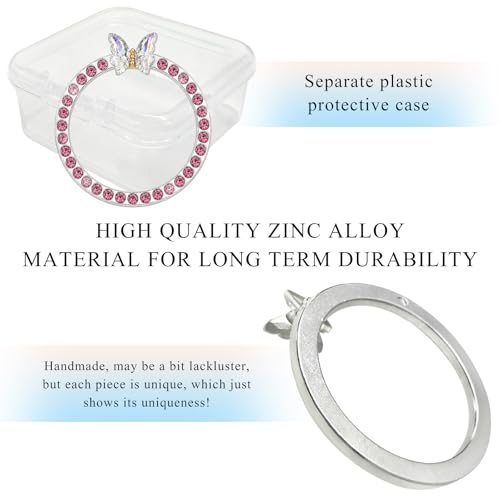 Image of DXNQ 2PCS Bling Ring Emblem, Sparkling Butterfly Car Buttons and Knobs Ring, Girly Butterfly Diamond Car Engine Start Button Cover, Key Ignition Knob Rings Decoration for Women (Pink, Single Row)