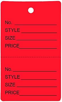 1000 Qty Unstrung Red Price/Receipt Tags w/Easy-Tear Stub