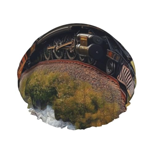 Cuffia da doccia da donna, con locomotiva a vapore, impermeabile, riutilizzabile, per bagno, spa, viaggi e uso quotidiano