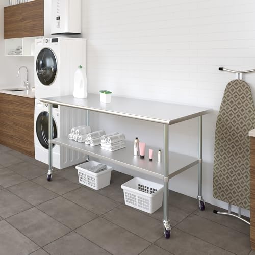 Image of AmGood 72 inch Long x 36 inch Deep Stainless Steel Table with Casters