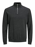 JACK & JONES Mens Jjeemil Knit Half Zip Noos Pullover Sweater, Dark Grey Melange, L UK