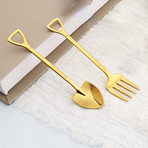 NC 4 cucchiaini da pala e forchetta, in acciaio inox, per mescolare il caffè, per dessert in cucina, tè e feste (argento… - immagine 6