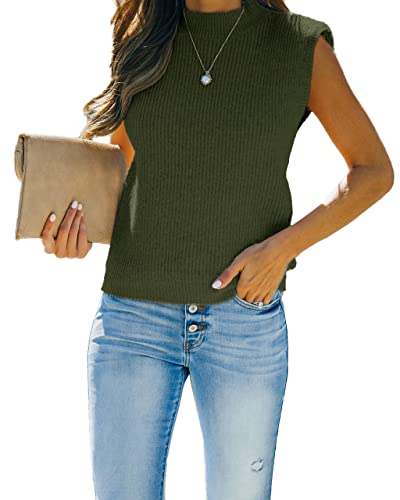 Amarmia Women's Mock Neck Knit Sweater Vest Sleeveless Casual Trendy Summer Ribbed Pullover Tank Tops Green #TOP1