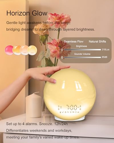 Smart Sunrise Alarm Clock with No Signup APP Control & Wake-Up Light, 4 Alarms, Sound Machine, FM Radio, Wireless Speaker, White - Image 4