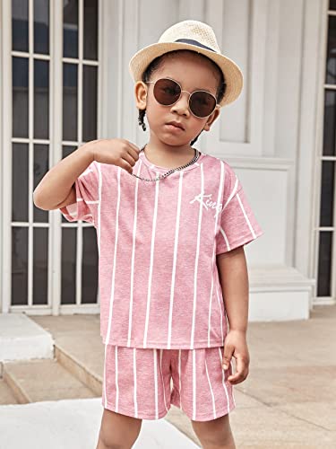 Image of WDIRARA Toddler Boy's 2 Piece Outfit Striped Letter Graphic Print Short Sleeve Tee and Shorts Set