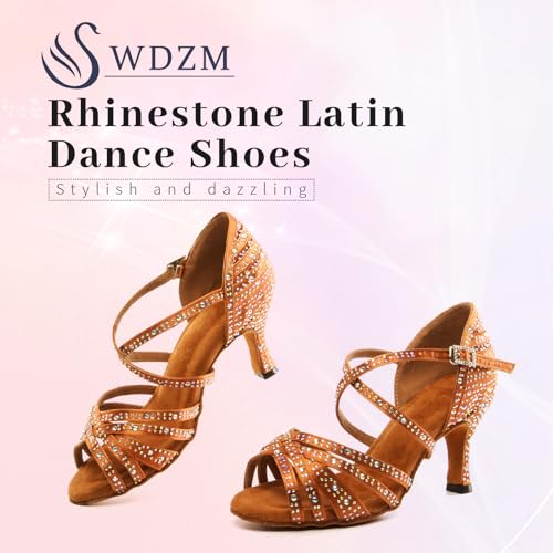 Swdzm AT-YCL377-BRONZE-7.5-37 Women'S Rhinestone Dance Shoes Ballroom Latin Salsa Performance Practice Dancing Shoes,Bronze,Heel 3'',Us 6.5 thumb #1