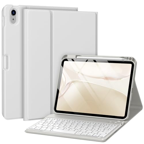 drivego Hülle mit Tastatur für iPad A16 11 Generation 2025/10 Generation 2022(11/10.9 Zoll), Magnetische Anti-Detach Tastatur Hülle für iPad 11./10. Gen, QWERTZ Layout Keyboard, Grau