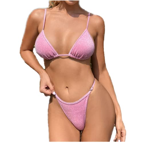 Andiwa Traje de baño clásico de 2 piezas para mujer, traje de baño sexy push up, traje de baño de playa (L, rosa) Cover