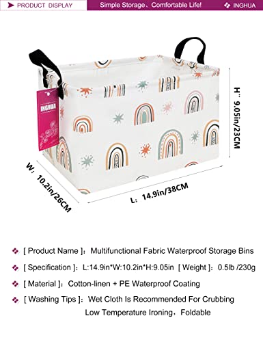 Image of Rectangular Storage Basket with Handles Gift Basket Room Decor Nursery Bin Organizer Box (Rec-Star Rainbow)