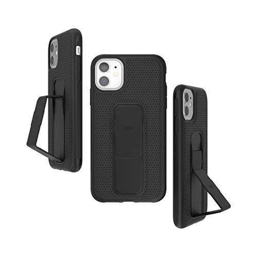 CLCKR Compatible with iPhone 11 Case with Kickstand, Phone Grip and Expanding Stand, Cell Phone Cover with Phone Grip Holder, Perforated Black