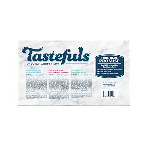 Blue Buffalo Tastefuls Natural Flaked Wet Cat Food Variety Pack, Tuna, Chicken And Fish & Shrimp Entrées In Gravy 5.5-Oz Cans (24 Count - 8 Of Each) #TOP2