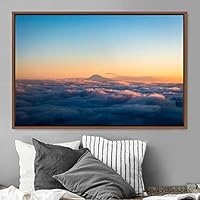 Framed Canvas Wall Art Foggy Mountains Aerial Cool Multicolor Nature Photography Realism Relax/Calm Rustic Wilderness - 16x24 inches