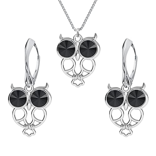 Boucles D'oreilles Femme Argent 925 Hibou - Collier Femme - Une Parure de Bijoux Pour Vous - Bijoux Femme avec Boite Cadeau - Boucles D'oreilles et Pendentif...