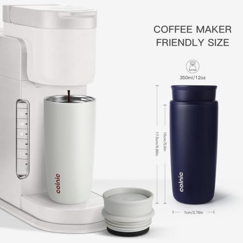 Colnic Travel Coffee Mug with 360°Lid, 12 oz Coffee Tumbler Insulated Travel Mugs for Hot and Cold, Vacuum Insulated Stainless Steel Coffee Cup Leak Proof Spill Proof-Ivory Gray by Colnic - Used condition - Image 4
