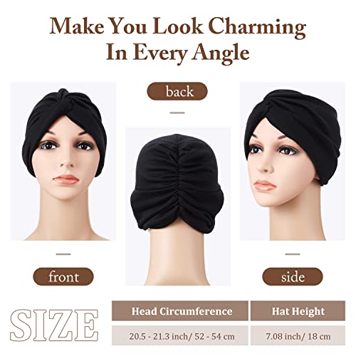 SATINIOR 4 Pieces Turbans for Women Soft Pre Tied Knot Fashion Pleated Cancer Turban Cap Chemo Headwrap Sleep Hat, 4 Colors3