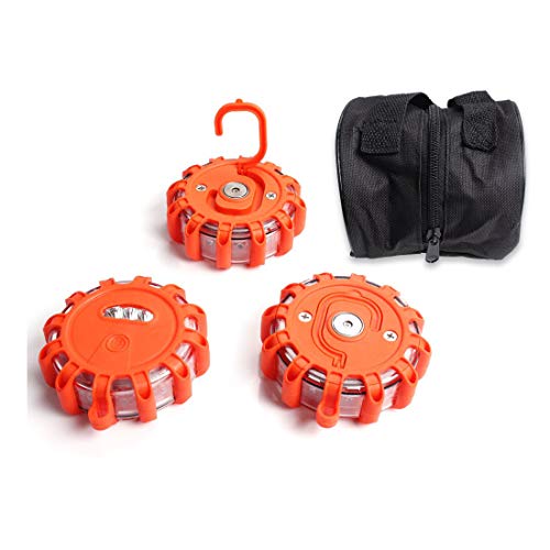 ZivaTech 3 Pack LED Road Flares Flashing Warning Light Roadside Flare Emergency Disc Beacon, Magnetic Base for Car or Marine Boat