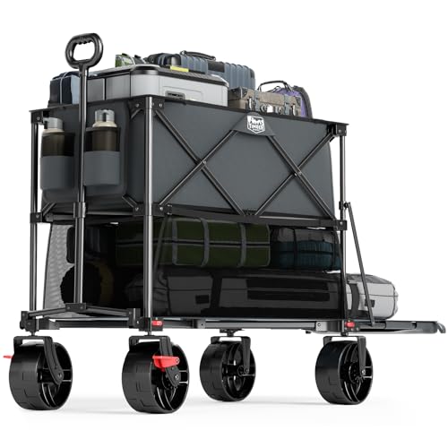 TIMBER RIDGE 400L Large Capacity Folding Double Decker Wagon with Brakes, 54' Extra Long Extender...