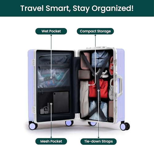 Image of Nobl Travel Large Luggage, Noble Zipperless Aluminum Frame PC Hard Shell Checked Suitcase, 30.25 inchx20 inchx12 inch, Big Check-in Bag with 360 Spinner Wheels, TSA Locks, Interior Compression - Lavender