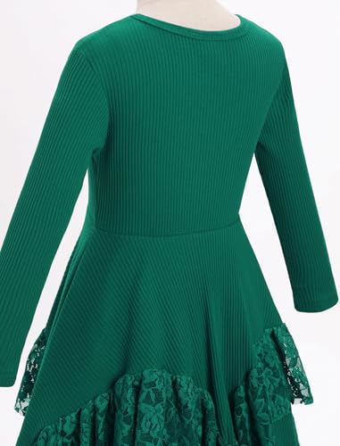FYMNSI Girls Sweater Dress Boho Long Sleeve Ribbed Knit Floral Lace Trim Asymmetric Hem Kids Birthday Christmas Casual Dress4