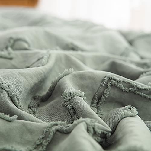 Geometric Tufted Duvet Cover King Diamond Bedding Set Soft Microfiber Quilt Duvet Cover with Zipper Closure for Home Decoration(King, Green)