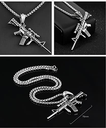 JKJF Gun Pendant Necklace Submachine Gun Necklace Rock Hip Hop Gun Necklace for Men – Black Silver Style 13