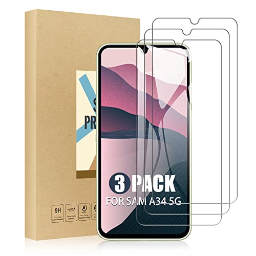 SCL Lot de 3 films de protection d'écran compatibles avec Samsung Galaxy A34 5G en verre trempé [Installation facile, compatible avec les coques, sans bulles, 9H]