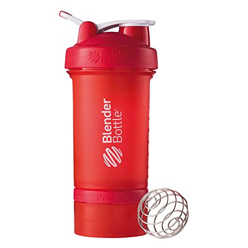 BlenderBottle ProStak System with 22-Ounce Bottle and Twist n' Lock Storage, Red/Red