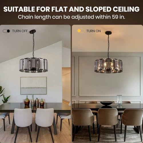 Lustre en cristal noir de 50cm avec suspension réglable E12 - 4