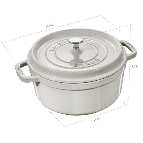 Image of Staub Cast Iron 7-qt Round Cocotte - White Truffle, Made in France
