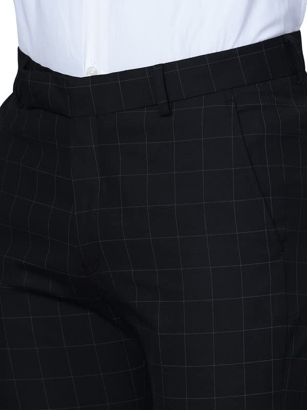 Image of Cantabil Men Checkered Non Pleated Regular Fit Mid Rise Formal Trousers for Men | Formal Pants for Men | Formal Wear Regular Fit Trousers for Men (P MTRF00073)