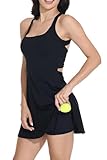 Womens Golf Tennis Dress Athletic Workout Sport Exercise Travel Active Wear Athleisure Sleeveless Mini Dresses with Shorts Underneath Pockets Cute Trendy Clothes Casual Summer Outfits 32" Black L