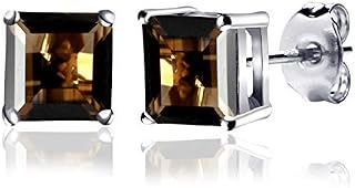 Daily Boutik Smoky Quartz Stud Earrings In 925 Sterling Silver - 2.14ct Square Shaped Brown Birthstone Earrings Set Suitable For Women And Girls - 6x6mm Smokey Quartz Set Square Small Stud Earrings