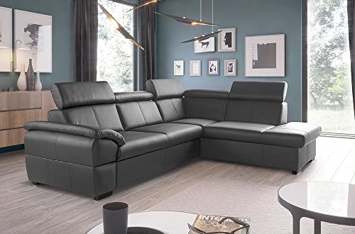 VENESETTI Canapé d'angle Convertible en Cuir Italien de Luxe 5/6 Places Tony, avec Coffre, Gris foncé, Angle Droit
