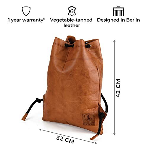 Berliner Bags Vintage Leather Backpack Gym Bag, Drawstring Sports Bag For Men And Women - Brown (Cognac) #TOP1