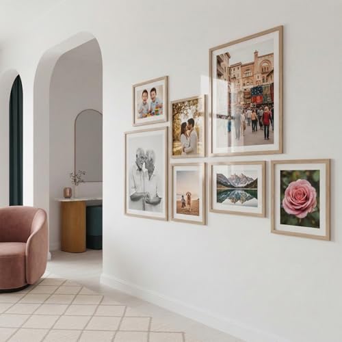 Image of HOTHOUSE Photo Frame For Wall decoration | Wooden Frames For living room Office | Aesthetic Frames For Wall Decor Gifts | Photo frame for Home Decor Bedroom | Set of 7 (BROWN, Combo-2)