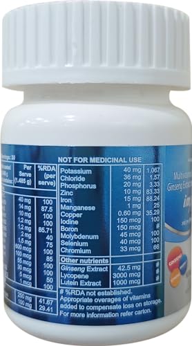Image of Multivitamin Tablets for Men | With Vitamin C, B3, A, Calcium, Zinc, Ginseng Ext. & Mineral Blend | For Daily Vitality, Immunity & Metabolism Support (30 Tablets)
