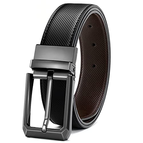 Titosha Leather Belt For Men, Men's Two-In-One Reversible Belt 1 3/8" Black & Coffee For Work Wear Or Dressy Occasion, Simple And Fashionable Gift Boxed(Waist 34"-35") #TOP20