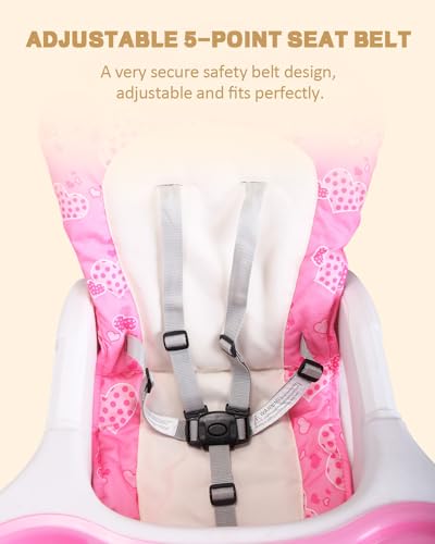 SANDINRAYLI High Chair, Adjustable Highchairs for Babies and Toddlers, Compact Baby Feeding Chair for 6 Months to 6 Years, Best Rated Convertible Kids Easy to Clean Eating Chair for Girl, Pink