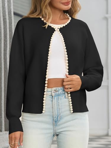 Image of Saodimallsu Womens Fall Open Front Cardigan Sweaters Pearl Long Sleeve Knit Tops Crewneck Dressy Casual Sweater Jacket