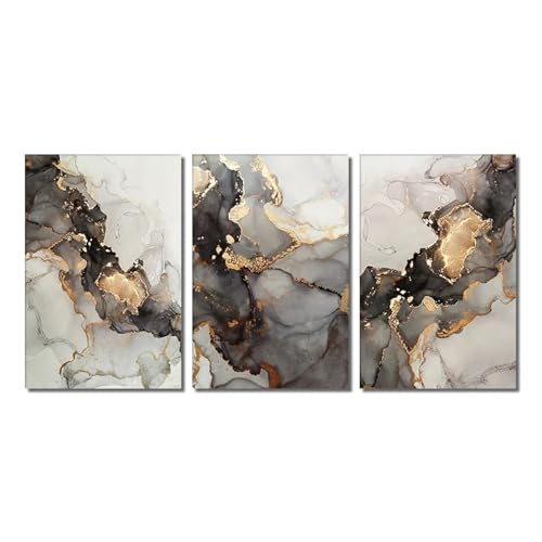 Tableau abstrait marbre et or 75x100 cm triptyque salon