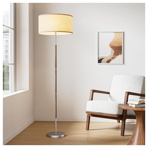 Karjoefar 2-Light Floor Lamp, Mid Century Floor Lamp with Beige Lampshade, Standing Lamp Tall Lamp for Living Room Bedroom, 3 Color Temperatures 9W Bulb Include