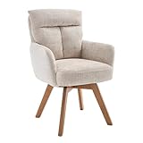 Riess Ambiente Drehbarer Stuhl Big George - Champagner - Chenille mit Armlehnen Buchenholz Natur Esszimmerstuhl Retro Design