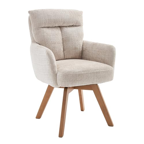 Riess Ambiente Drehbarer Stuhl Big George - Champagner - Chenille mit Armlehnen Buchenholz Natur Esszimmerstuhl Retro Design