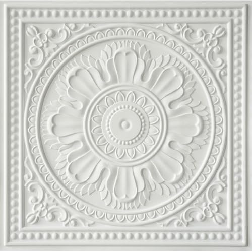 Image of Kayra Decor PVC Ceiling Panel 2x2 Feet (60x60 cm) - Regal Ornate Design, White| Pack of 50 3D Decorative Ceiling & Wall Panels | Waterproof Home Interior Decor
