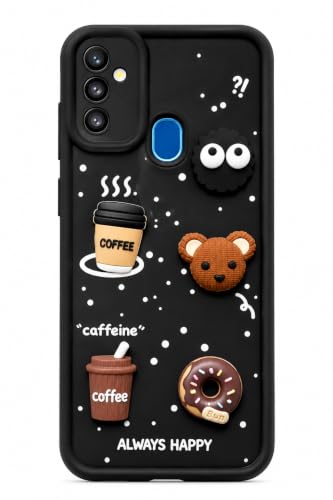 Image of Bintage Back Cover Compatible for Realme RMX2027 /Realme C3 | Cute Fun Ball | 3D Taddy Smiley Coffee | Milk Case | Full Body Protection - Black