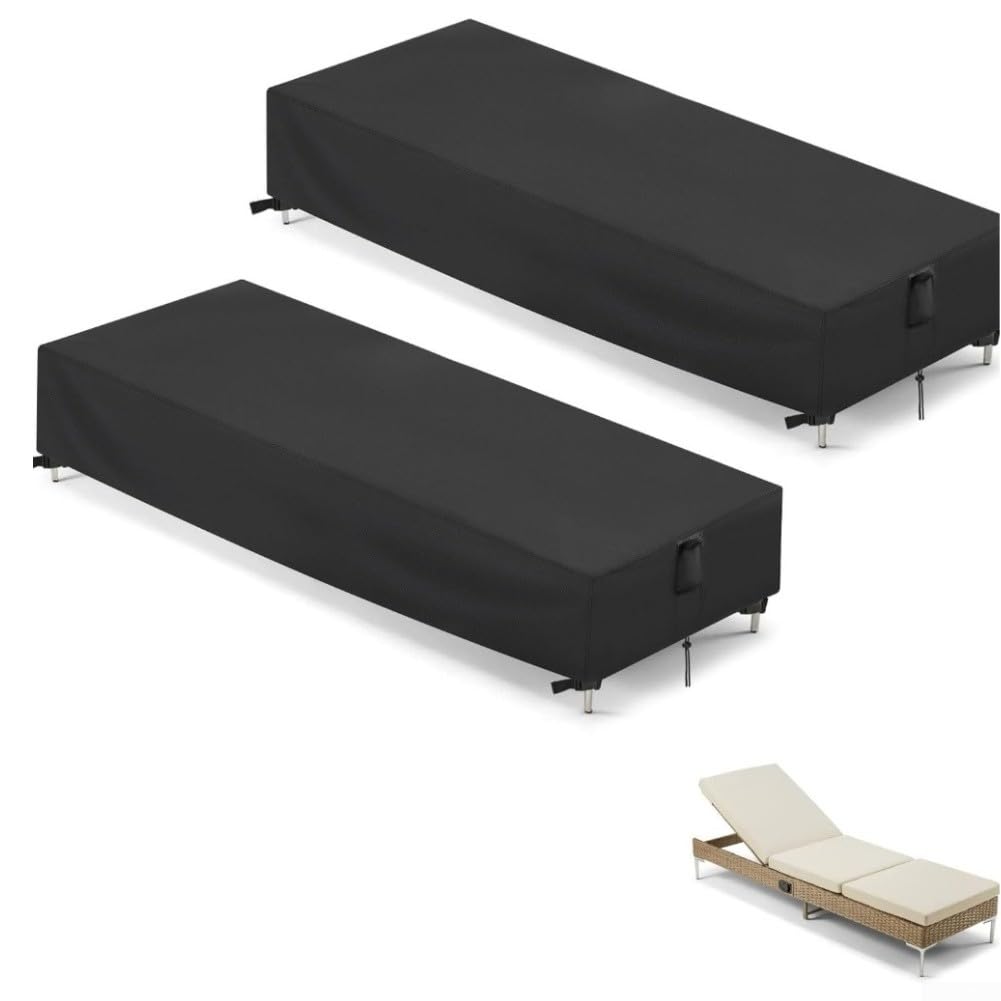 Fundas para tumbonas de exterior con tela Oxford de doble costura, revestimiento de poliuretano impermeable, clips ajustables y cordón para seguridad resistente al viento (200 x 70 x 30 cm)