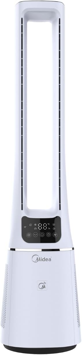 Midea SmartAir Cool & Purify Bladeless Fan with mSmartHome Mobile Phone App Controls - Oscillating Tower Fan - HEPA Filter - 12 Fan Speeds - White